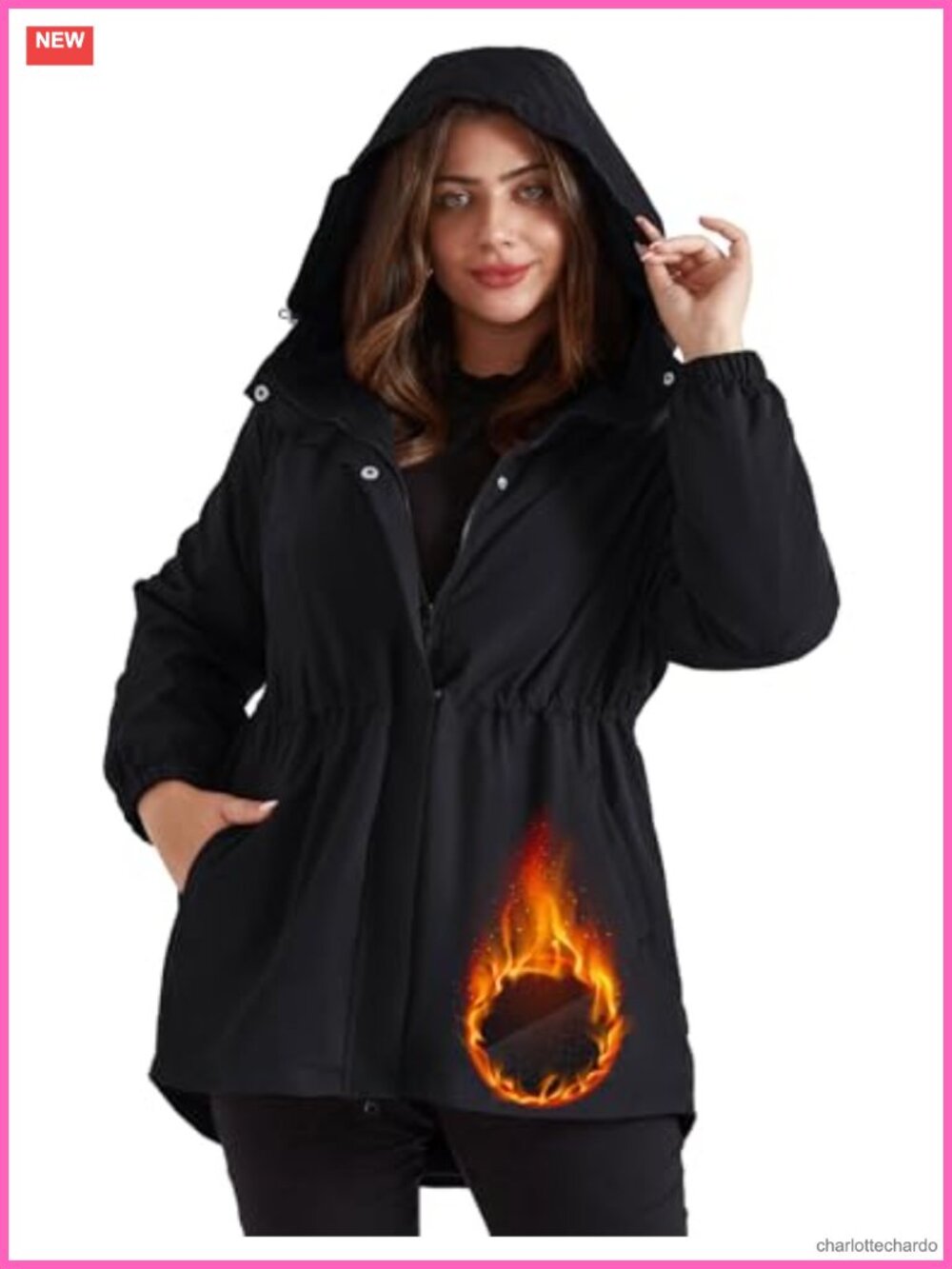 Plus Size Waterproof Rain Jacket Fleece Lined Hooded Windbreaker